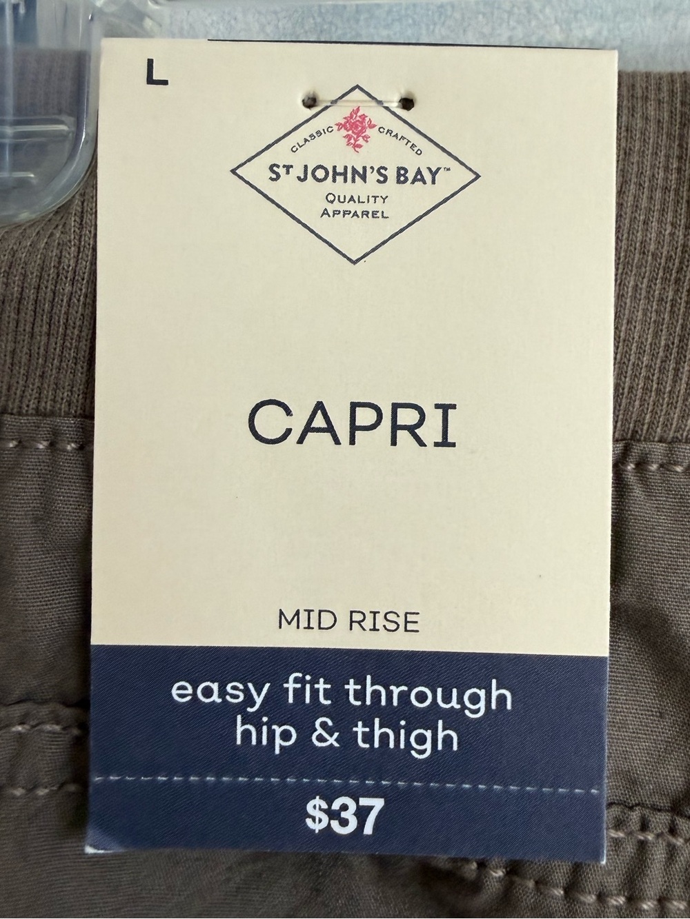 L Capri Easy Fit Through Hip/Thigh by St John’s Bay, Dark Khaki, Pockets Pull On - Picture 12 of 14